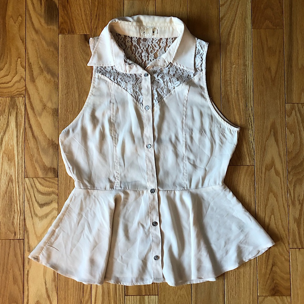 Love Riche Collared Button Up Vest with Lace Detail